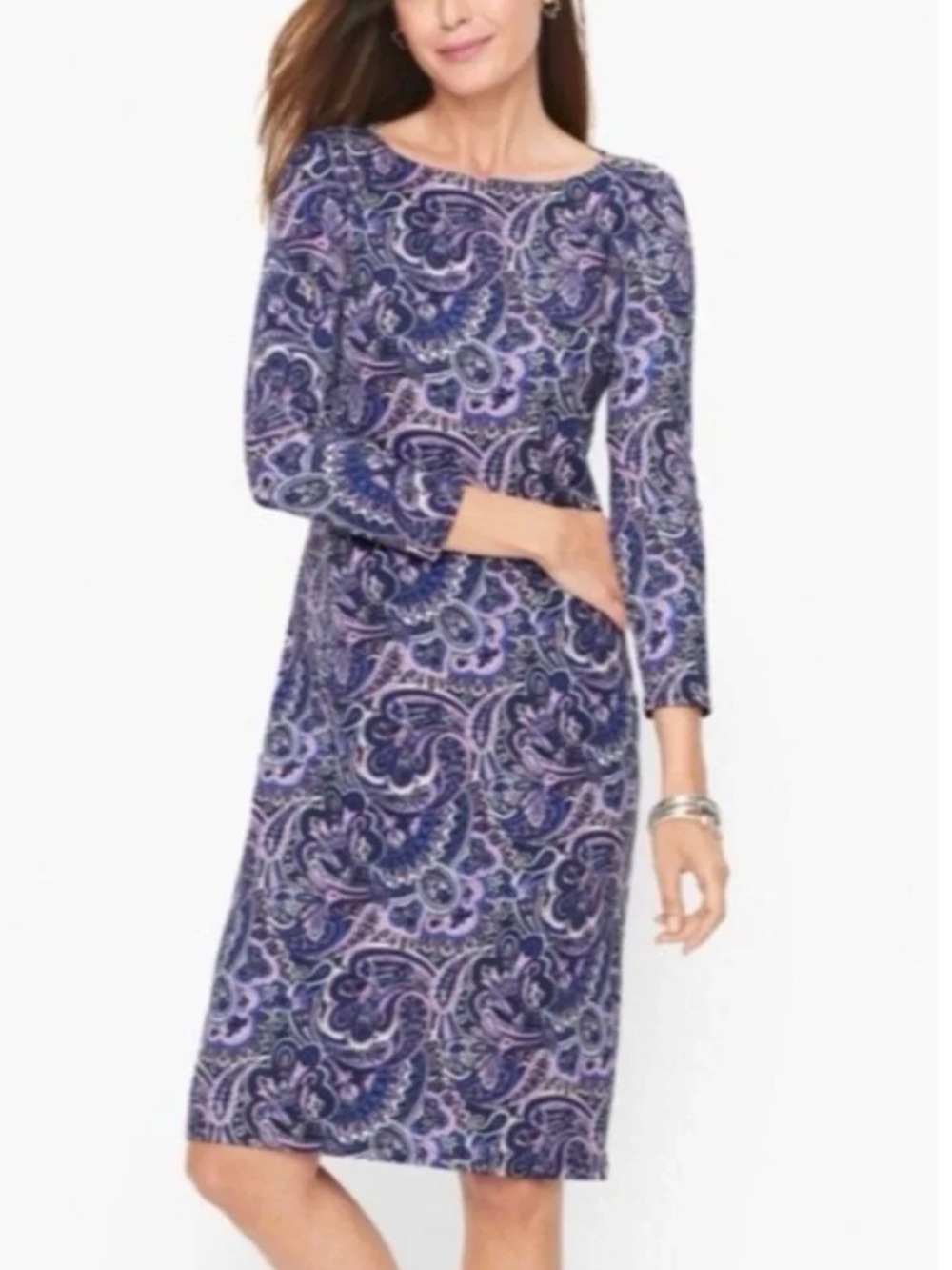 Talbots Purple Paisley Long-Sleeve Shift Dress